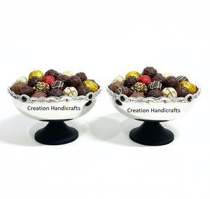 Plateau en acier inoxydable plaqué argent de luxe avec bol pour servir des desserts, bol de présentation de chocolat avec plateaux avec perles - Product Image 2