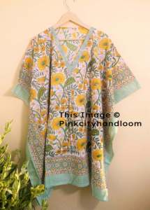 Vestido de noche Maxi Block Impreso La mejor calidad Acolchado Kaftan Albornoz de algodón natural Caftan Hecho a mano Bikini Cover Up - Product Image 4