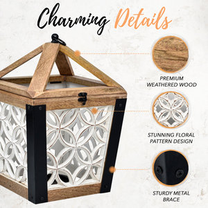 Lanterne à bougie en bois rustique avec lumière chaude bougeoir et pot de Noël et de Pâques pour la décoration de salon utilisation de fête - Product Image 2