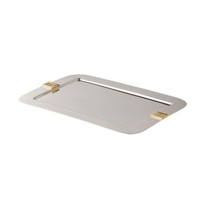 Plateau de service rectangulaire de luxe en acier poli et laiton avec poignées en boucle, plat décoratif en métal pour la restauration, idéal pour les mariages, la maison et l'hôtellerie - Product Image 6