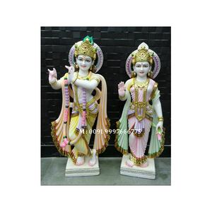 Estatua de Lord Radha Krishna de mármol blanco de la mejor calidad y hermoso diseño, con pulido fino, para decoración y culto. - Product Image 2