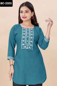 Indian New Trendy Wear Beautiful Short Rayon Kurtis with Embroidery <b>Sequence</b> Work with Lowest Price Plus Size Kurtis and <b>Top</b> - Product Image 6