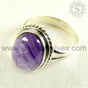 Pierre précieuse d'améthyste violette naturelle Bague de forme ovale en argent sterling 925 faite à la main Bijoux Boho Prix de gros Fournisseur en vrac - Product Image 2