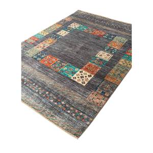 Tapis en laine noué à la main Nuray Blue Pae-5317 9x12, tapis rectangulaire à motifs pour couloir, décoration de salon, design patchwork - Product Image 2