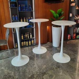 Contemporary Round Stone Top Bar <b>Table</b> with Iron Legs for Cafe Home Bar Events Home Use - Product Image 3
