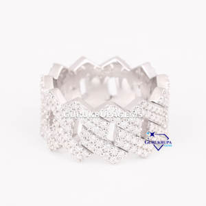 แหวนเพชรคิวบาแบบสองแถวสไตล์ฮิปฮอปสีทอง14K สำหรับปลูกในห้องแล็บ - Product Image 1