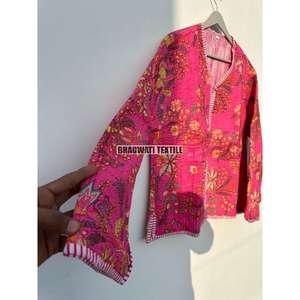 Handmade Cotton Quilted Reversible Kimono Design Short Jacket for Women Embroidery Raw Edge Office Party Wear Winter Autumn - Product Image 5