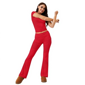 Ensemble de yoga deux pièces pour femmes, vêtements de sport respirants, leggings taille haute avec t-shirt à manches courtes, tenue d'entraînement, service OEM - Product Image 1