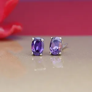 Pendientes de Plata 925 con Baño de Rodio y Amatistas, Diseño Geométrico de Art Palace, para Mujer - Product Image 1