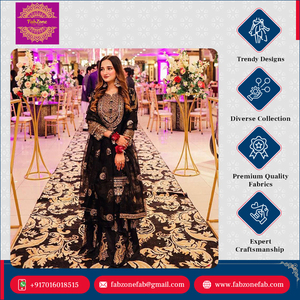 Diseño de lujo Ropa India pakistaní Secuencias de bordado tradicional Faux Georgette Top Sharara Dupatta Set para mujeres - Product Image 3