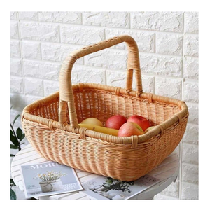 Cesta de pícnic de ratán tejido natural con asa para jardín doméstico Almacenamiento al aire libre Servicio OEM ODM Proveedor de Vietnam - Product Image 2