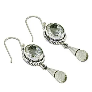 Pendientes Largos de Plata de Ley 925 con Amatista Verde Vintage para Mujer, Chapados en Oro con Diamantes y Circonitas para Boda o Fiesta - Product Image 1