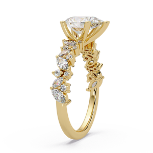 Bague de fiançailles tendance en or pur 14 carats avec diamant de laboratoire taille poire et double bande, ornée de diamants marquise et ronds, pour femme - Product Image 3