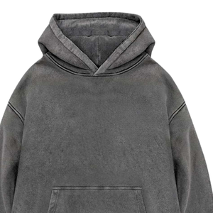 Sweat à capuche gris délavé à l'acide, look vintage délavé, pull oversize, molleton de coton doux, streetwear décontracté, sweat à capuche unisexe pour l'hiver - Product Image 6