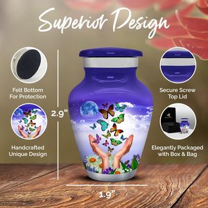 Purple Butterfly <b>Urn</b> Mini - <b>Small</b> <b>Urn</b> <b>for</b> <b>Ashes</b> Keepsake with Box & Bag - Purple <b>urn</b> with Butterflies fro <b>Human</b> <b>Ashes</b> - Honor - Product Image 6