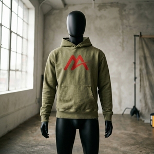 Sudadera con Capucha para Hombre, Color Verde Oliva Lavado, con Logotipo Rojo, Forro Polar, Estilo Urbano, Informal, Personalizable, Venta al Por Mayor, OEM - Product Image 5