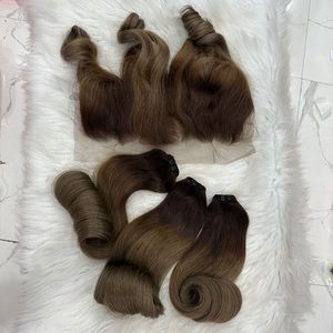 Funmi วิกผมต่อแบบม้วนสีเงินสีเทาอมเบรสีน้ำตาลเข้มแบบคู่จากผู้บริจาคชาวเวียดนาม - Product Image 6
