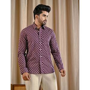 Chemise décontractée pour homme en coton 100% imprimé violet, manches longues, tissu popeline, style décontracté chic, taille 6XL, respirante, design tendance - Product Image 5