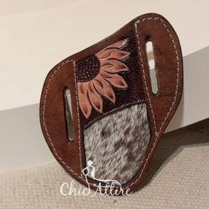 Cheveux de qualité supérieure sur cuir usiné tournesol couteau gaine ceinture personnalisée trappeur couteau gaine en cuir sculpté porte-couverture - Product Image 1