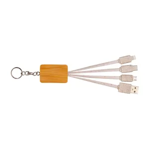 Portachiavi in Bambù 3-in-1 Personalizzato con Cavo USB, Gadget Promozionali Personalizzati - Product Image 2