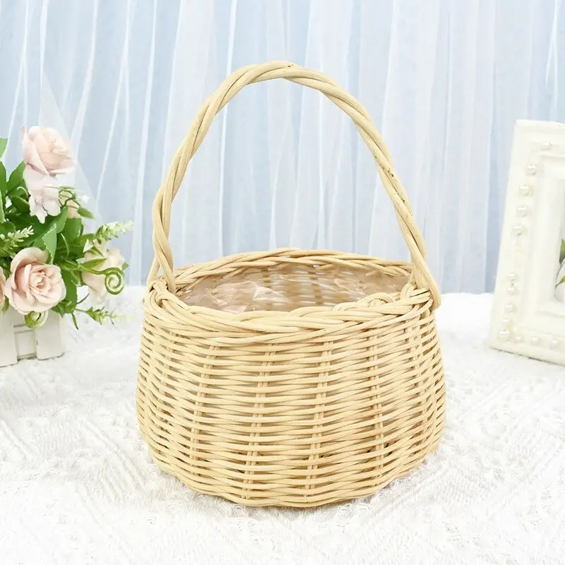 Petit panier de mariage en rotin blanc pour fille, panier à main pour arrangement de fleurs, prix bas