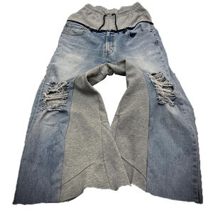 Fabricants en gros Lavage à l'acide personnalisé Ourlet effiloché Streetwear Hip Hop Baggy Patchwork pour hommes déchiré droit Design personnalisable - Product Image 1