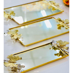 Metal <b>Serving</b> Tray Round Food Dessert Tray Gold Silver With Handles Elegance Home Decorative Tray Wholesale Suppliers - Product Image 4