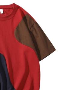 T-shirt surdimensionné à blocs de couleur personnalisé pour homme, rouge, marine, marron, streetwear décontracté, coton, manches courtes, haut d'été, mode, coupe ample - Product Image 3