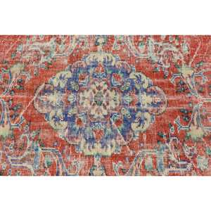 Tapis turc vintage de 4ft 5in X 8ft 9in tapis en laine à tissage plat Patchwork rouge et bleu avec support en Latex pour décorations de salon - Product Image 5