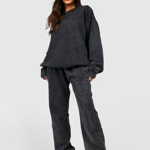 2025 última colección de primavera Unisex lavado ácido algodón chándal logotipo personalizado mujer gran tamaño Sudadera con capucha pantalones transpirables conjunto - Product Image 3