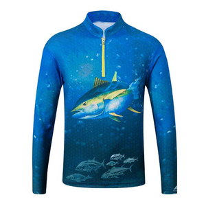 Quarter Zip Venta al por mayor Sublimación Impresión Poliéster Secado rápido Protección Uv Manga larga Nuevo diseño Polos de pesca - Product Image 2