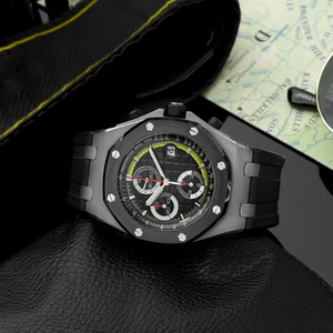 Montre de sport chronographe pour hommes de haute qualité cadran noir lunette en argent jaune bracelet en caoutchouc étanche mode d'affaires - Product Image 3