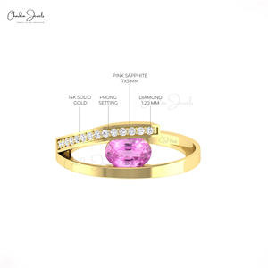 2024 bijoux fins 7x5mm coupe ovale saphir rose naturel bague à tige fendue 14k or massif brillant coupe ronde diamant bague de mariage - Product Image 5