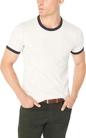 T-shirt imprimé à col rond et manches courtes pour homme, 100 % coton, logo frontal, tissu tricoté, coupe classique, bordure contrastante, motif lettres, noir