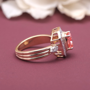 Anillo de Diamante Rosa Cultivado en Laboratorio con Certificación IGI, Oro Rosa/Amarillo y Blanco de 14K, Corte Radiante con Doble Halo, Anillo de Compromiso para Mujer - Product Image 3