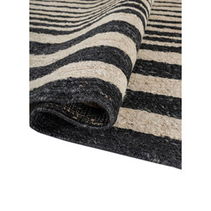 Alfombra Rectangular a Rayas Nomadic Threads PKJT-135 Gris y Negra, Tejida a Mano con Yute y Cáñamo, para Sala de Estar, Uso Doméstico - Product Image 2