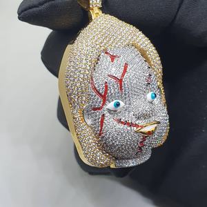 Ice Out Hip Hop Long Chunky Poupée Visage Pendentif Moissanite Horreur Pendentif Halloween Pendentif CZ Pierre Fabriqué en Argent Sterling 925 - Product Image 2
