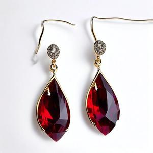 ต่างหูโกเมนธรรมชาติ925ทำมือคุณภาพสูงชุบทองต่างหูผู้หญิงแบบห้อย - Product Image 5