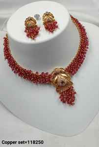 INDIAN TRADITIONAL and FASHIONABLE COPPER <b>JEWELLERY</b> BRIDAL WEDDING <b>JEWELLERY</b> <b>SET</b> for <b>WOMEN</b> EARRINGS and NECKLACE <b>SET</b> - Product Image 2