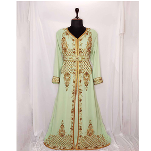 Caftan Marocain Élégant Hijab en Georgette Brodé Résistant au Soleil Col Haut Manches Longues Robe Islamique Modeste Respirant ODM Indien - Product Image 1