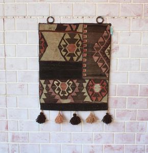 Tapis mural tissé géométrique abstrait marron de bohème moderne pour les célébrations d'anniversaire de mariage Diwali-Lavable - Product Image 1