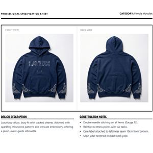 เสื้อฮู้ดดี้ผู้หญิง น้ำหนักมาก 500gsm ผ้าโพลีเอสเตอร์/คอตตอนฟลีซ แขนซ้อน ลายกราฟิกประดับเพชร  แบบสวมหัว สำหรับฤดูหนาว สไตล์สตรีทแวร์ - Product Image 6