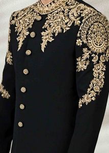 SHERWANI-NEW---DAZZLING de terciopelo para novio, elegante vestido con pantalón con bordado pesado de ZARDOZI para ropa de fiesta/vestido de boda @ 2022 - Product Image 2