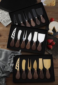 Meilleure vente 4 & 6 pièces manche en bois acier inoxydable couteaux à fromage trancheuse fourchette couteau à tartiner le fromage pour planche et couverts - Product Image 4