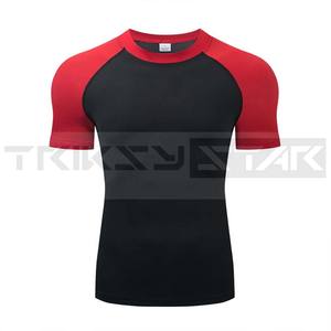 <b>Men's</b> Compression Short Sleeve Fitness T-Shirt Quick Drying Gym Workout Top Summer Sportswear in <b>Black</b> Ringer Design 100% Cotton - Product Image 3