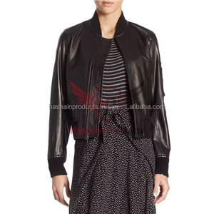 <b>Women's</b> Autumn Winter Sheep Wool Leather Jacket Casual Long Sleeve Solid Color Zipper Pocket Cotton Handmade XL Size Silk - Product Image 1