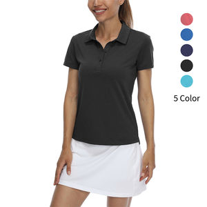 Camiseta Polo de algodón 100% de alta calidad para mujer, Camiseta ajustada con cuello en V, estilo informal de punto transpirable con logotipo estampado escalonado - Product Image 3