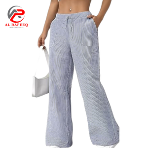 Femmes nouveau été taille haute pantalons décontractés couleur unie respirant toile polyvalent lâche cordon conception - Product Image 1