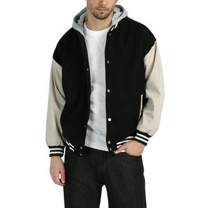 เสื้อแจ็กเก็ตเบสบอลแขนสั้นสำหรับผู้ชาย, เสื้อครอปหนังขนแกะปักโลโก้เสื้อสำหรับใส่เล่นกีฬามหาลัยทนทาน - Product Image 1