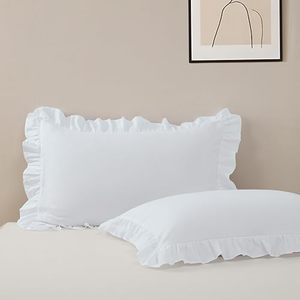 Paquete de 2 Fundas de Almohada King Size Blancas con Volantes, 20x36 Pulgadas (50.8x91.44 cm), Transpirables, Antiencogimiento, Tipo Sobre - Product Image 1